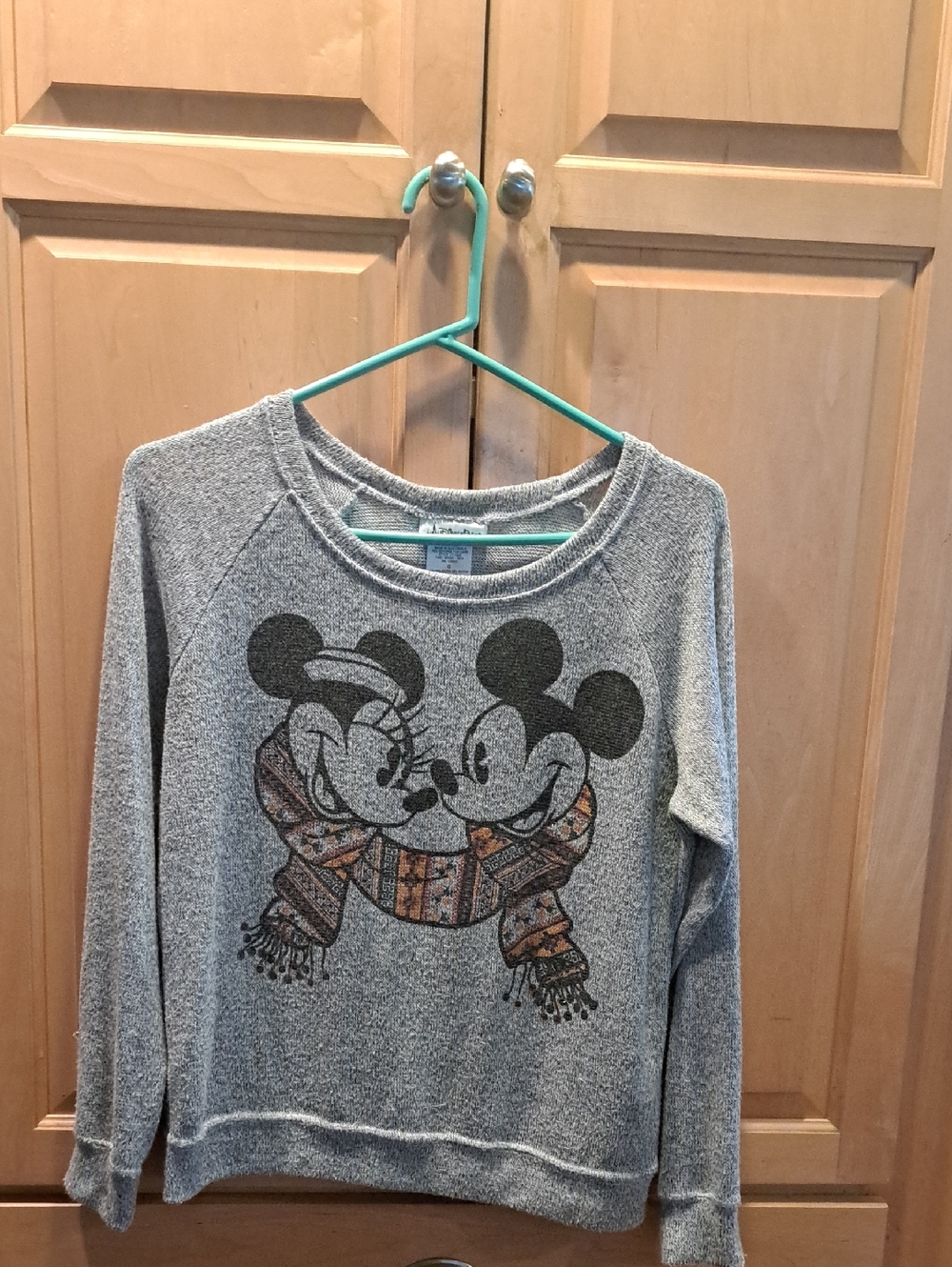 Disney Parks Gray Girls Sweater with Mickey & Minnie Scarf Graphic